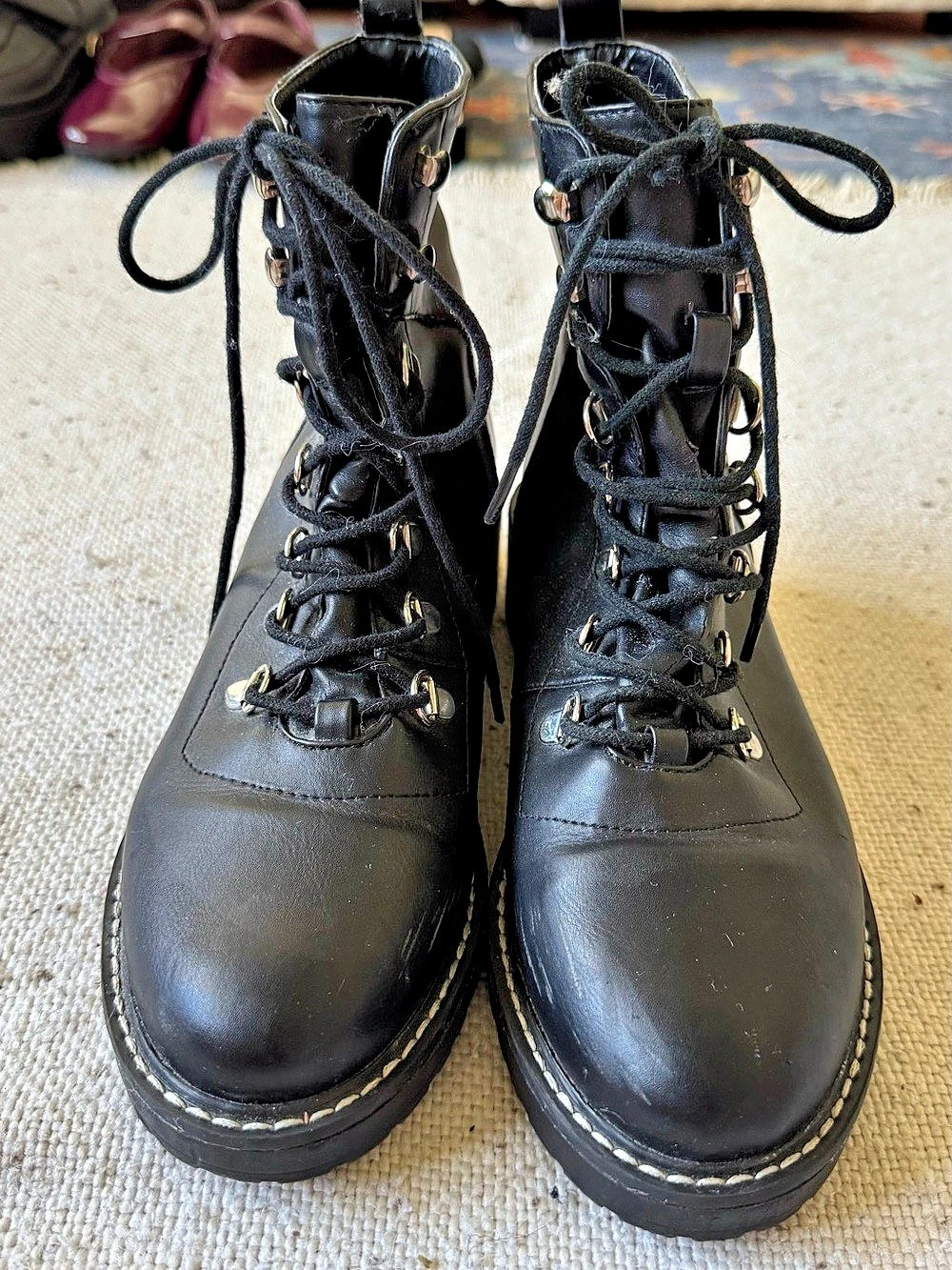 London Rebel Women’s EU 39 Black Lace Up Combat Boots Silver Hooks Lug Sole